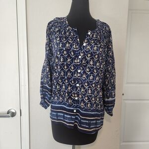 Chic Blue Patterned Blouse
